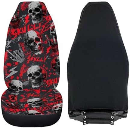 Halloween Skull Automobile Seat Cover, Automotive Seat Cover Accessories, Breathable Front Car Seat Cover Pack of 2 Universal Front Seat Cover Easy to Install