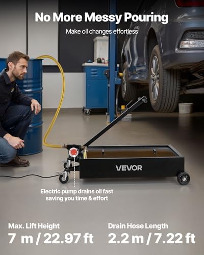 VEVOR Low Profile Oil Drain Pan, 15 Gallon Capacity, Rolling Oil Drain Pan with Electric Pump & 7.2 ft Hose, Leak-Proof & Corrosion-Resistant, Fit for Cars, SUVs, Trucks, Motorcycles, ATVs, Metal - Image 2