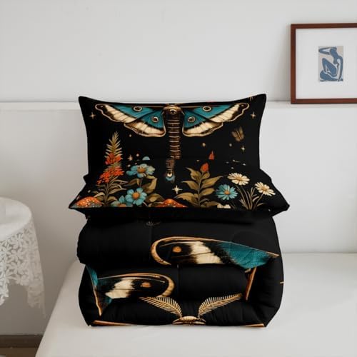 Feelyou Butterfly Bedding Set Queen Size Death Moth Comforter Set for Kids Boys Girls Mushroom Comforter Flower Duvet Set - Image 5