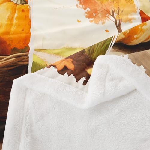 Fall Harvest Sherpa Blanket Pumpkin Scarecrow Wheat Throw Blanket Bedroom Living Room Soft Cozy Country Thanksgiving Blankets Decor for Bed Couch Sofa Orange Green Silvery Flannel Blankets 40"x50" - Image 6
