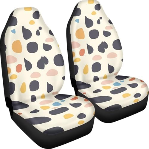 Cow Spot Interior 2pcs Car Seat Cover, Irregular Polka Dot Universal Fit Auto Seat Covers, Novelty Minimalist Aesthetics Car Accessory for Most Cars, Trucks, SUVs Vans