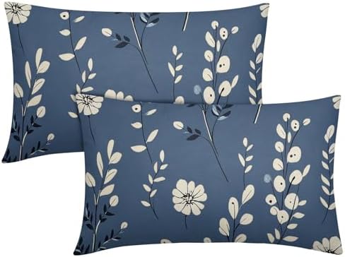 Spring Navy Blue Pillow Covers 12x20 Set of 2 Summer Throw Pillow Covers Rustic Floral Pillowcase Linen Decoration Farmhouse Soft Decorative Flower Cushion Case Couch for Indoor Outdoor Home Decor by Unknown