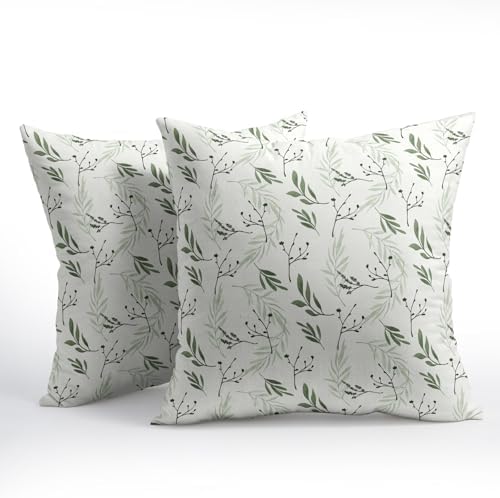 Sage Green Spring Pillow Covers 18x18 Set of 2 Leaves Throw Pillow Covers Neutral Pillowcase Linen Decoration Farmhouse Soft Decorative Plants Vintage Cushion Case Couch for Indoor Outdoor Home Decor - Image 2