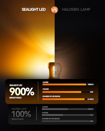 SEALIGHT 3157 Switchback LED Bulbs 3057 3457 4157 Dual Color Amber/White Anti Hyper Flash With Extra Resistor Error Free Turn Signal Lights and DRL/Parking Lights, 2PCs