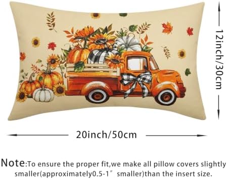 Fall Orange Truck Throw Pillow Covers 12x20 Set of 2 Buffalo Plaid Pumpkin Sunflower Thanksgiving Pillow Covers Plaid Bow Maple Leaves Pillowcase for Kitchen Sofa Cushion Outdoor Bedroom Decoration - Image 5