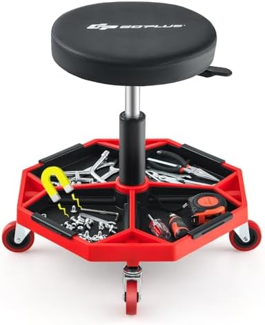 Goplus Mechanic Stool with Wheels, Magnetic Tool Tray, 330LBS Capacity by Goplus