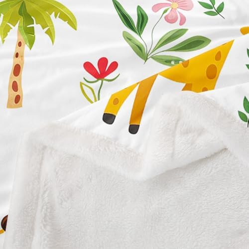 Cartoon Lion Giraffe Throw Blanket Cute Zoo Animals Fleece Flannel Blankets Kids Boys Girls Room Decor Lovely Elephants Trees Bed Blankets for Bed Sofa Couch White Orange Plush Blanket Throw 50"x60" - Image 6