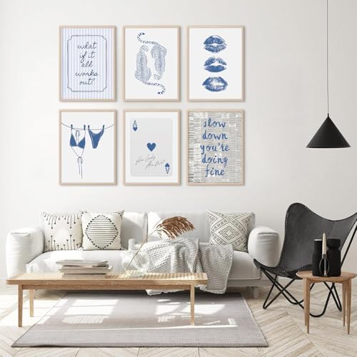 Navy Blue Leopard Wall Art Preppy Cheetah Canvas Wall Decor Trendy Aesthetic Posters Navy Blue Bikini Prints Preppy Aesthetic Pictures Ace of Hearts Painting for Dorm Bedroom 8x10 Inch Unframed 6Pcs - Image 4