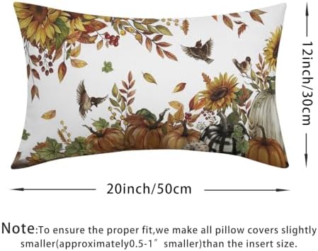 Fall Sunflower Throw Pillow Covers 12x20 Set of 2 Autumn Buffalo Plaid Pumpkin Thanksgiving Pillow Covers Bird leaves berries Pillowcase Vintage for Kitchen Sofa Cushion Outdoor Bedroom Decoration - Image 4