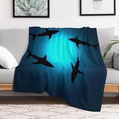 Animal Sharks Dancing Throw Blanket Flannel Fleece Autumn Lightweight Soft Fuzzy Cozy Sea Ocean Blanket for Couch Bed Fall Decor Travel Blankets Holiday Kids Adult 60"x50" - Image 7