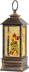 Christmas Snow Globe Lantern with Music & Timer, Vintage Lighted Musical Snow Globe with Swirling Water Glitter, Christmas Tree & Santa Scene, USB/Battery Operated Xmas Decor Gifts by Qualdout