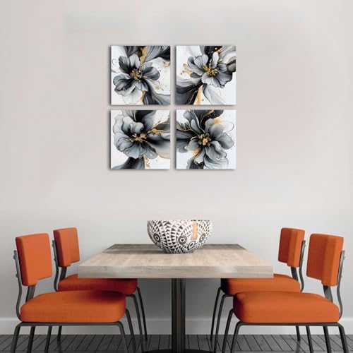 Abstract Canvas Art Black and White Floral Wall Painting Marble Fluid Watercolor Wall Art Gold Splash Ink Minimalist Modern Posters Living Room Bathroom Office Interior Home Decoration 20x20" 4 Pieces - Image 5