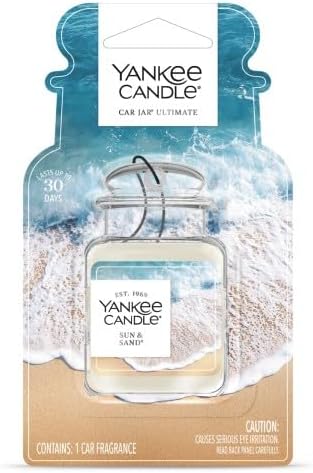 Yankee Candle Car Jar Ultimate Air Freshener, Hanging Car Freshener, Long Lasting Car Fragrance (Sun & Sand)