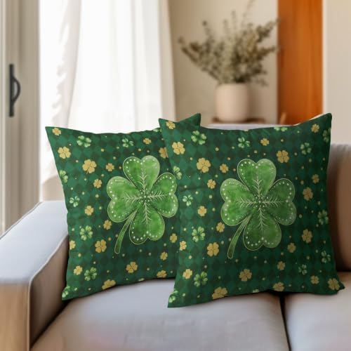 St.Patrick's Day Throw Pillow Covers 18x18 Set of 2 Green Lucky Clovers - Image 2