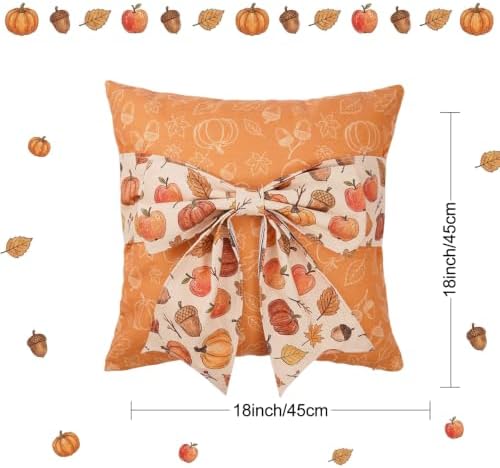 GAGEC 3D Fall Pillow Covers 18x18 Inch Set of 4 Bow Plaid Pillowcases Marple Leaves Pumpkins Autumn Decor Fall Decorations for Home Farmhouse Sofa Cushion Case Holiday Thanksgiving Indoor Decor - Image 3