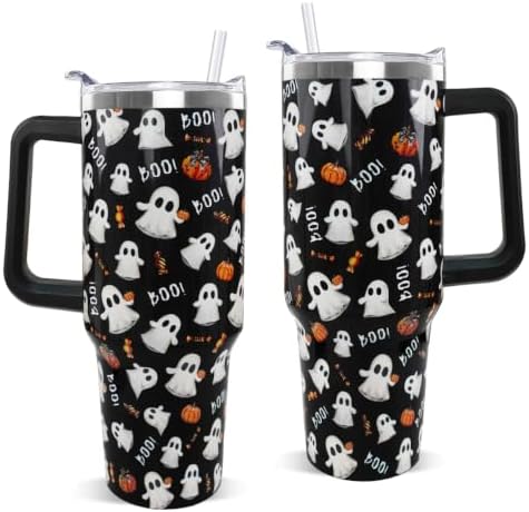Halloween Tumbler with Handle 40oz Cute Ghost Pumpkin Coffee Travel Mug Stainless Steel Insulated Cups Halloween Trick or Treat Dark Aesthetics Decor Gifts by Unknown