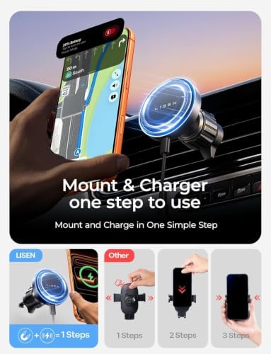 LISEN 15W MagSafe Car Mount Charger for iPhone 18 Pro Max, [Light Pink] Magnetic Wireless Car Charger, Dashboard & Air Vent Car Phone Holder Mount for iPhone 17-12, Samsung, Car Accessories for Women
