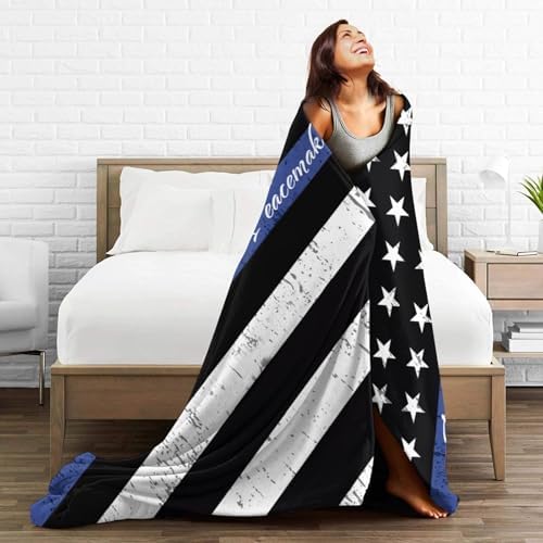 Socira Blue Line American Flag Police Blanket Throw Blanket Gifts for Women Men Soft Sofa Throw Travel Camping Bed Home Car S - Image 4