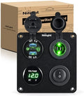 Nilight 4 in 1 Toggle Switch Panel Green Power Outlet USB Charger Voltmeter