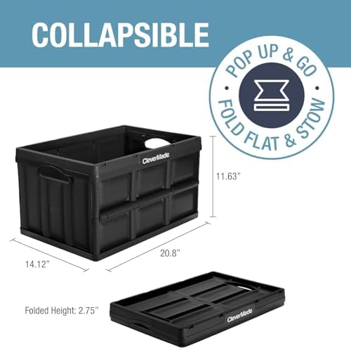 CleverMade Collapsible Storage Bins, 46L 3 Pack, 75 lb Stackable, Obsidian - Image 2