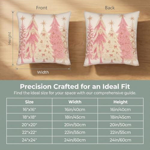 Pink Christmas Pillow Covers 18x18 Set of 2, Rose Gold Xmas Tree Print - Image 4