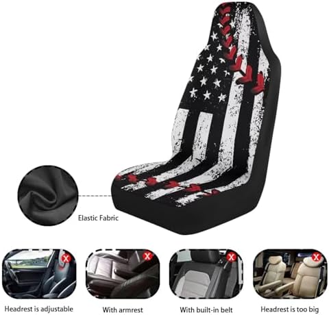 American Flag Car Front Seat Covers Baseball Stitch Car Seat Covers Set of 2 Removable Automotive Accessories Universal Fit for Cars,Sedans & SUVs