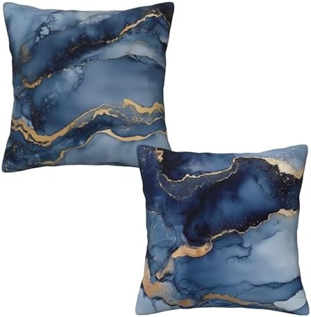 Marble Blue and Gold Throw Pillow Covers 18x18 inch Set of 2 Abstract Texture Pillow Case Cushion Cover for Home Sofa Couch Living Room Car Decor by Mshutbna