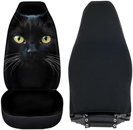 BIGCARJOB Durable Washable Black Cat Car Seat Covers 2pc Front Seat Only Ultra-Soft Universal Auto Drive Seat Protector Cover