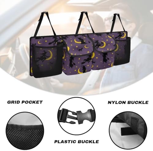 Hanging Car Trunk Organizer Halloween Witch Moon Star Print Car Back Seat Storage Bag Auto Cargo Bag Collapsible Auto Interior Accessories for Sedans SUV Jeep Trucks MPV Van