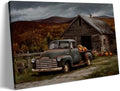 Vintage Truck with Pumpkins Wall Art – Rustic Fall Barn Landscape Canvas,Country Farmhouse Poster for Thanksgiving Entryway or Autumn Living Room Decor 20x30in Large Frame wall art by Unknown