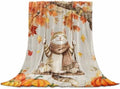 DecorLovee Fall Cat Blanket 60"x80", Reversible Thanksgiving Cute Throw Blanket for Couch/Bed, Orange Maple Leaf Pumpkins Lightweight Soft Throw Blankets for Men, Warm Fuzzy Blankets for Winter by DecorLovee