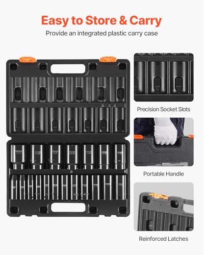 VEVOR Impact Socket Set 1/2 Inches 19 Piece, Deep Socket, 6-Point Sockets, Rugged Construction, Cr-V, 1/2 Inches Drive Socket Set Impact 3/8 inch - 1-1/2 inch, with a Storage Cage - Image 6
