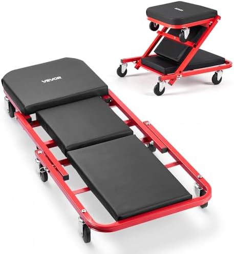 VEVOR 40 in 2-in-1 Folding Mechanic Creeper, Z Creeper Seat & Under Car Garage Roller, 450 lbs Rolling Creeper Stool with 6 Swivel Casters, Padded Headrest for Auto Repair by VEVOR