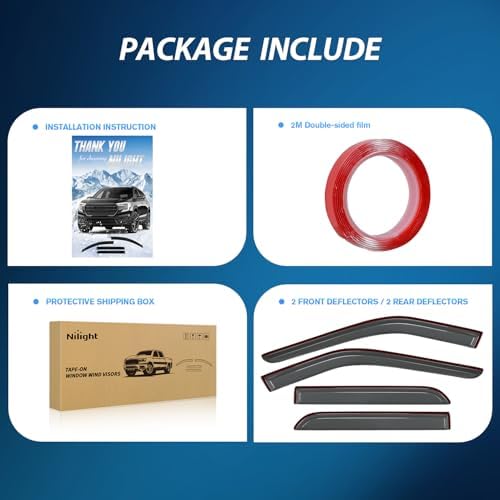 Nilight Tape-On Rain Guards for Ford Explorer 2011-2019 4-Door SUV, 4PCS
