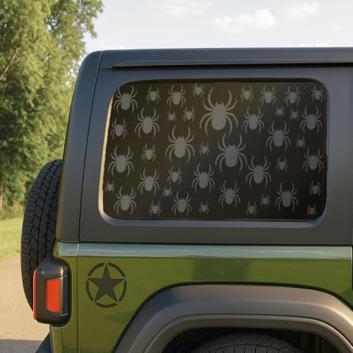2PCS Halloween Spider Side Window Decals for Car SUV Truck, Matte Black Spider Window Stickers, Universal Rear Side Window Vinyl Graphics with Installation Kit