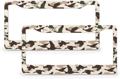 2Pack 2 Holes Hunting Ducks Camouflage Vintage License Plate Frame Aluminum Car Decorative Parts Cars Decor License Plate Cover Frames for Standard US Vehicle 12.2x6.3 in