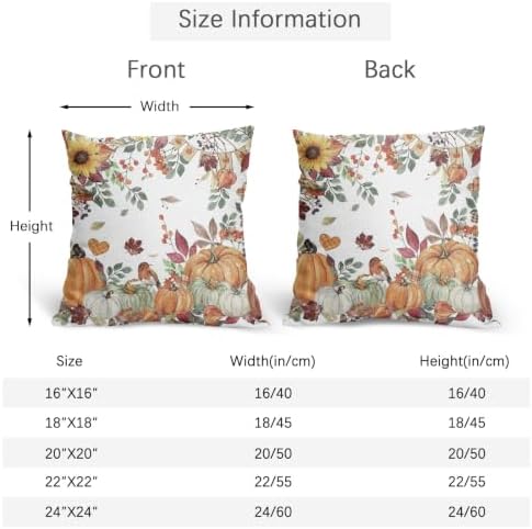 Fall Pumpkin Pillow Covers 24x24 Set of 2 Autumn Caramel Maple Leaves Bird Floral Outdoor Throw Pillows Covers Thanksgiving Harvest Decorative Farmhouse Cushion Case for Living Room Couch Sofa - Image 4