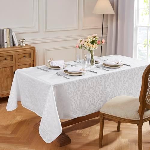 Warm Home Designs 54 x 72 Inch Jacquard Rectangle Tablecloth CA White 54x72 - Image 2