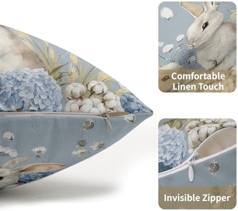 Easter Pillow Covers 12x20 Set of 2 Spring Throw Pillow Covers Rustic Cute Bunny Rabbit Pillowcase Linen Decoration Farmhouse Soft Decorative Blue Cushion Case Couch for Indoor Outdoor Home Decor - Image 5