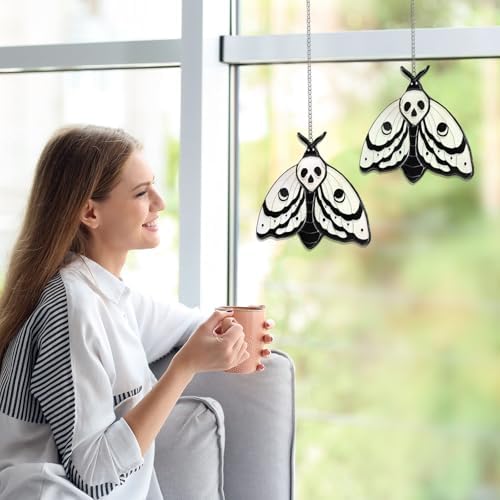 Yalikop 2 Pcs Death Moth Stained Glass Suncatcher Window Hanging Gothic - Image 4