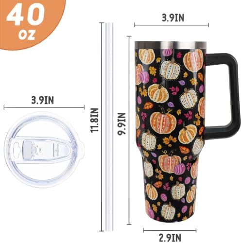 Fall Tumbler with Handle Thanksgiving 40oz Colorful Pumpkin Coffee Travel Mug Autumn Stainless Steel Insulated Cups Cute Fall Thanksgiving Decor Gifts - Image 3