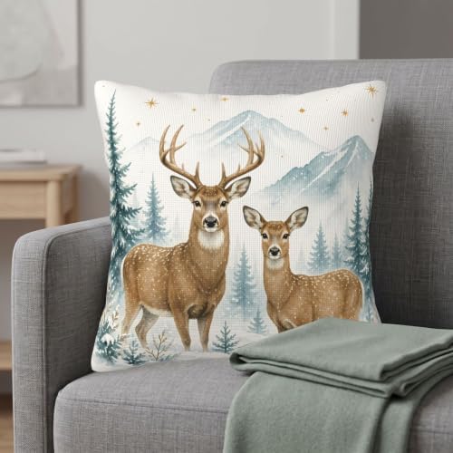 KiuLoam Winter Snow Deer Pillow Covers 24x24 Set of 2 Rustic Christma Decor - Image 2