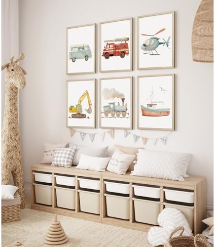Car Wall Art Boys Room Canvas Wall Decor Nursery Prints Transportation Vehicle Wall Art Kids Toddler Posters Construction Truck Pictures Boy Nursery Artwork for Bedroom Playroom 12x16x6 Inch Unframed - Image 3