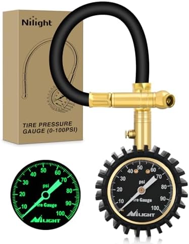 Nilight 100PSI Tire Pressure Gauge Glow Dial 14" Extended Hose