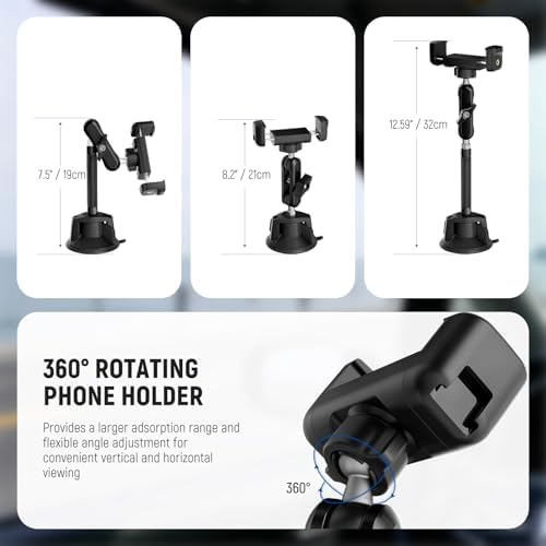 NEEWER Phone Holder for Your Car, 360° Rotating Vacuum Suction Cup Metal Cell Phone Mount Extended Magic Arm Compatible with iPhone Samsung for Windshield Skylight Navigation Video Recording, PA137
