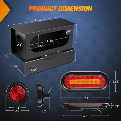 Nilight Steel Trailer Light Boxes Kit w/Oval Tailight Round Marker Lamp