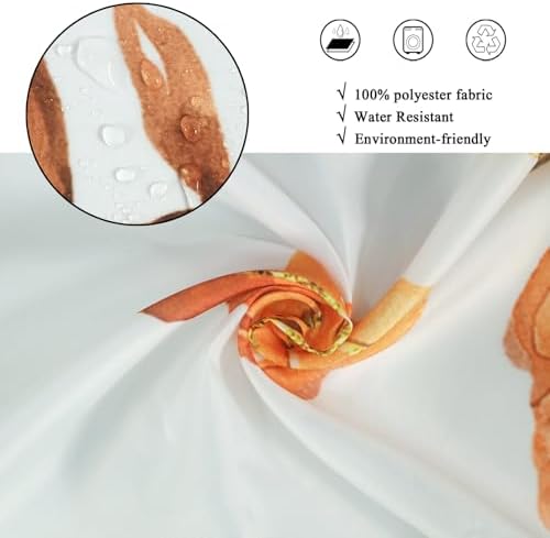 Fall Pumpkin Shower Curtain, Watercolor Autumn Pumpkins with Gold Branches Falling Leaves Harvest Thanksgiving Day Bathroom Curtain Waterproof Fabric Machine Washable with Hooks, 65" Wx72 L - Image 4