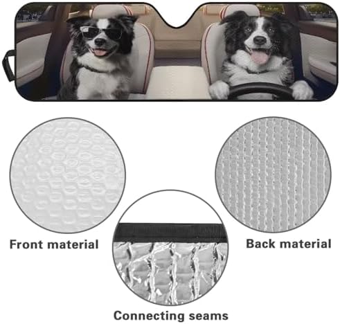 Renewold Automotive Windshield Sunshade for Jeep Wrangler JK JKU JL JLU 1997-2023 2/4 Door Gladiator JT Car Front Window Sun Visor Funny Border Collie Driving Blocks Sun UV Rays Sun Shade Cover Shield
