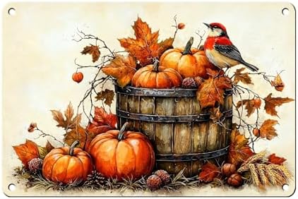 Fall Sign Pumpkin Vintage Tin Sign Happy Thanksgiving 8x12Inch by Unknown