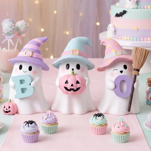 3 Pcs Pastel Halloween Ghost Figurines 4" Resin Halloween Decor - Image 5